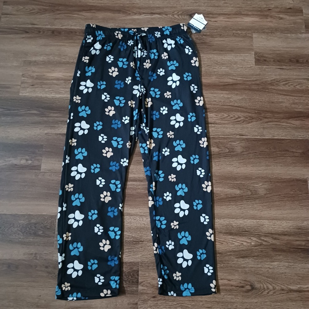 New Preswick & Moore Mens Pawprint Yummy Pant Pajama Bottoms Blue Black Size M